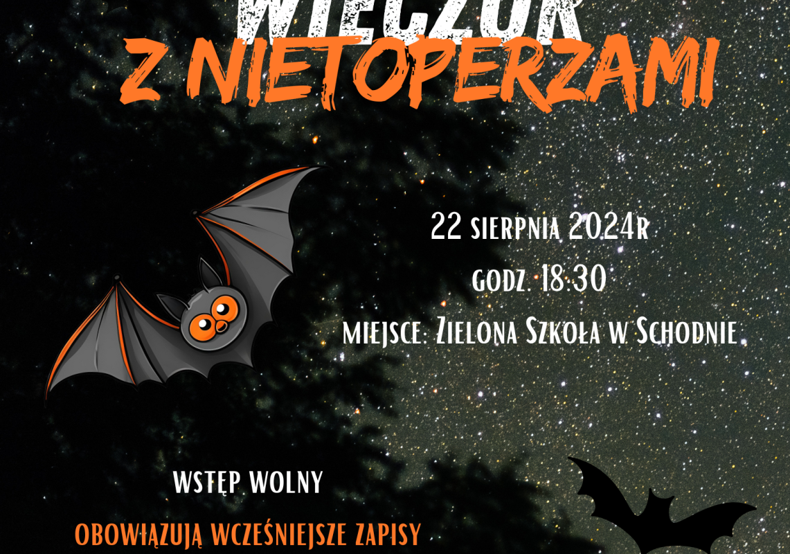 Plakat zapraszający na wieczór z nietoperzmi