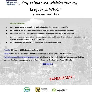 Grafika Zaproszenie na prelekcję „Czy zabudowa wiejska tworzy krajobraz WPK?”