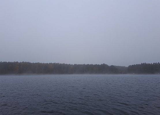 Widok na brzeg jeziora podczas mgły. fot.M.Greinke